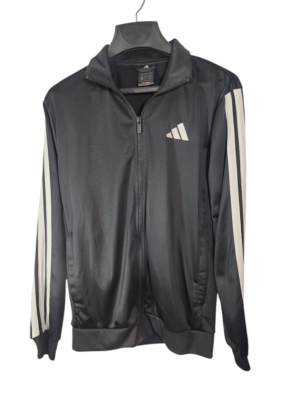 adidas Black Track Jacket with White Sleeve Stripes. S